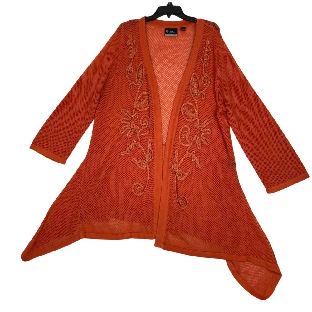 Catherines Added‎ Dimensions Cardigan  Womens Plus Sz 2X Orange Floral Open Knit